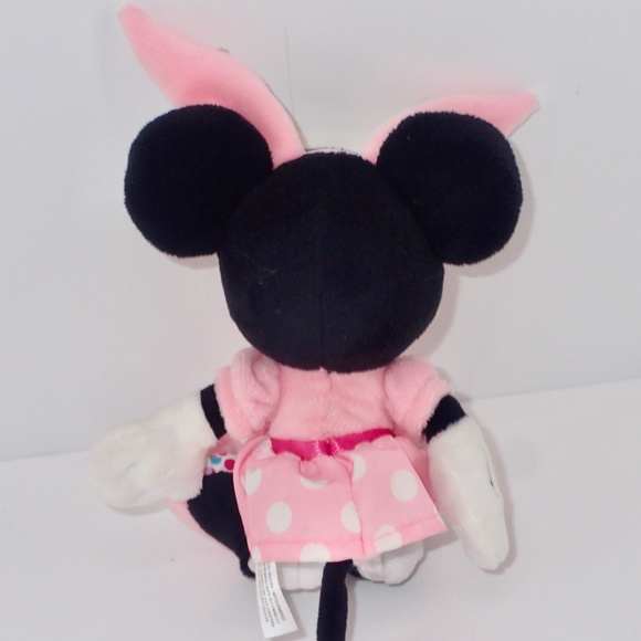 Disney Baby Minnie Mouse Pink Polkadot Dress Bunny Plush With Rattle Feet 8" - Picture 2 of 12